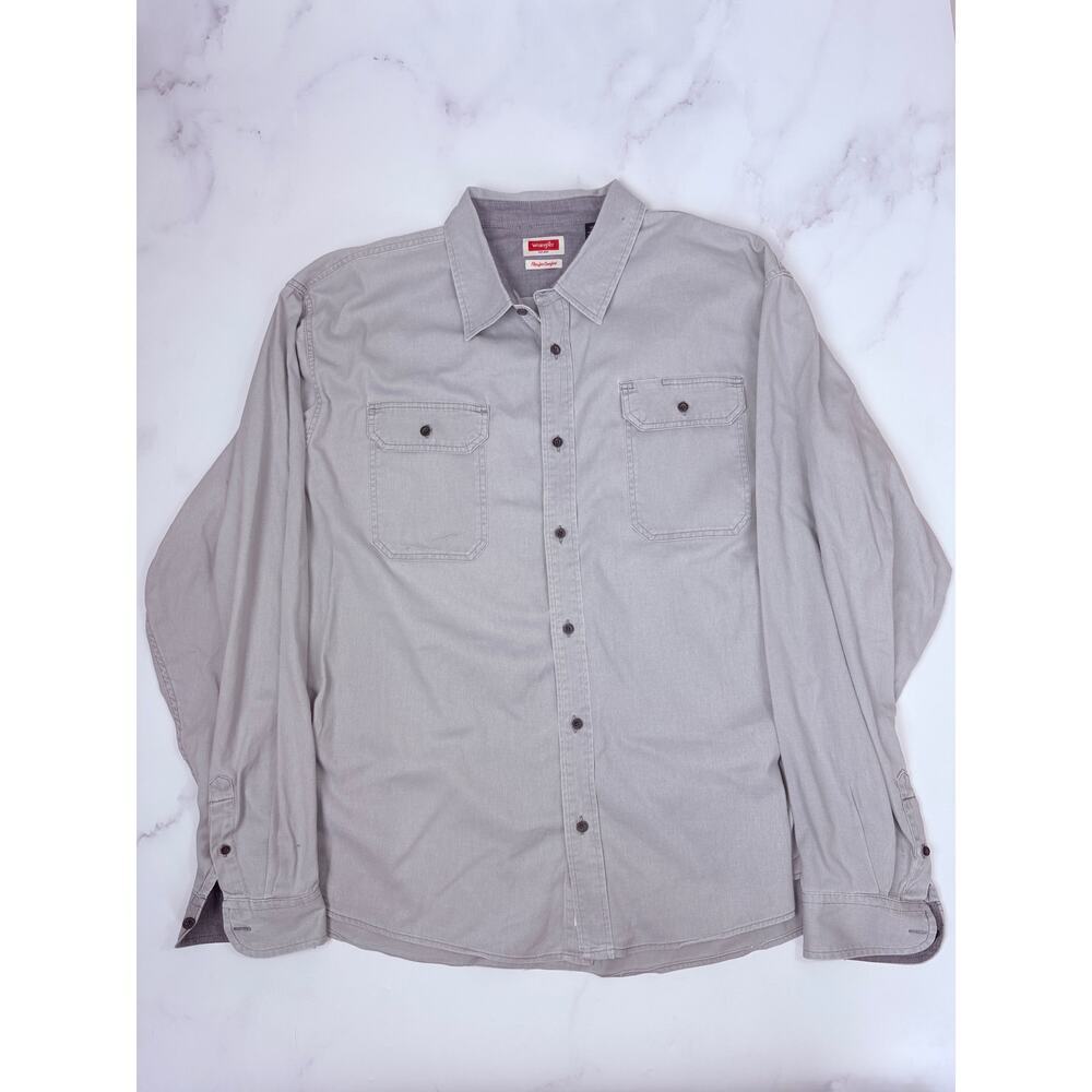 Wrangler Flex for Comfort Button Down Shirt Gray Long Sleeve 3XL Mens Workwear